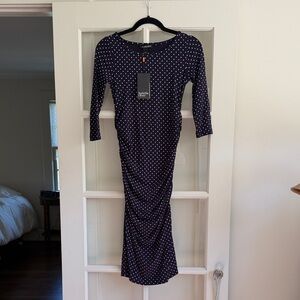 Isabella Oliver Navy and White Polka Dot Long Sleeve Dress
